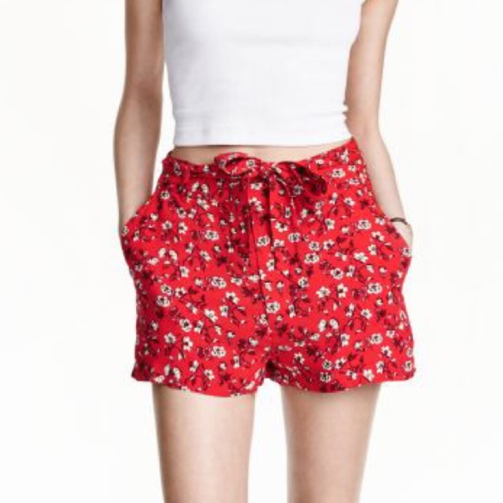 red floral cloth shorts